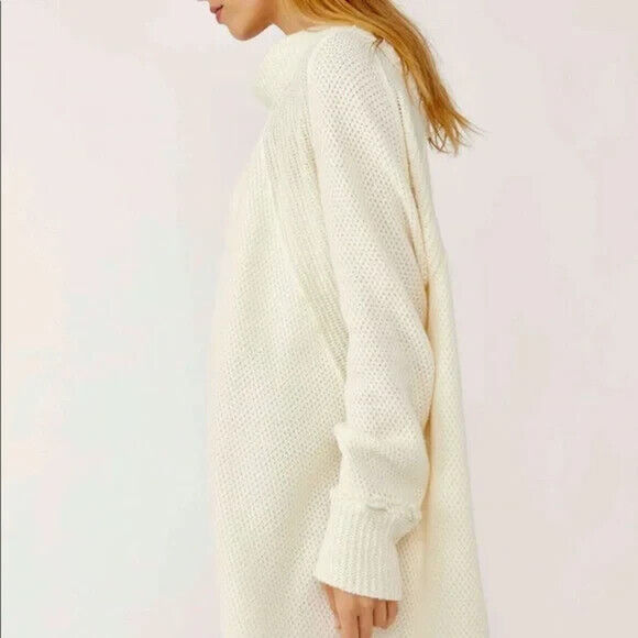 Free People Women's Ivory Knitted Mock Neck Pullover She's a Keeper Top Size XS - Picture 3 of 9